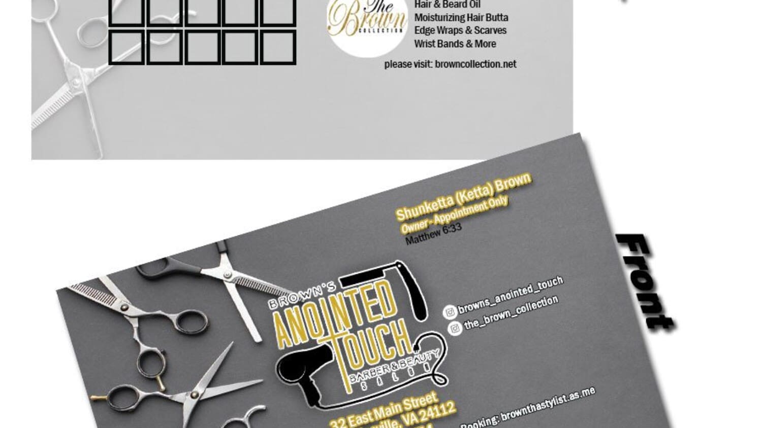 Kamelda's Designs Business Card Portfolio- Brown's Anointed Touch