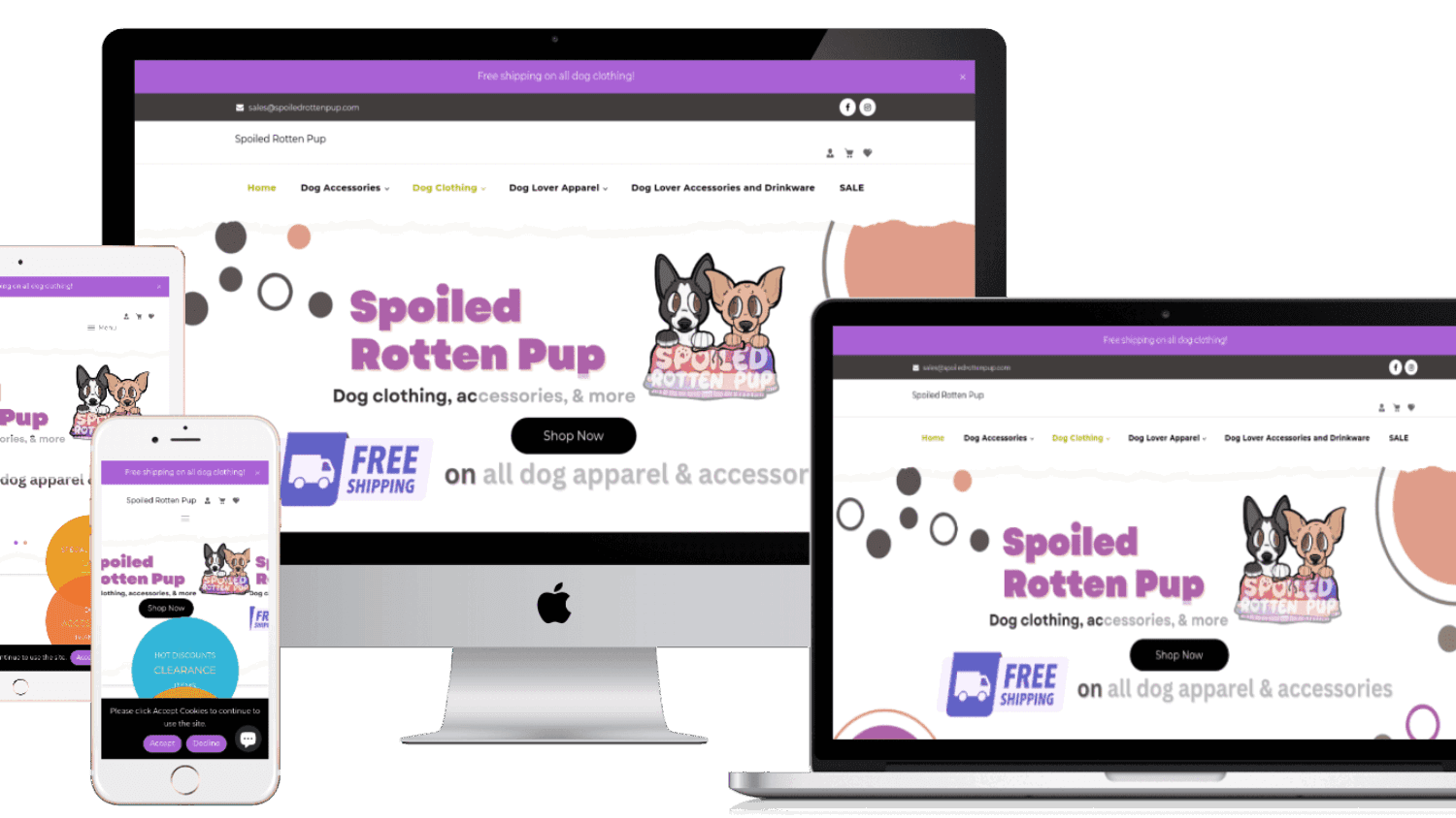 Kamelda's Designs Web Design Portfolio- Spoiled Rotten Pup Shopify Site