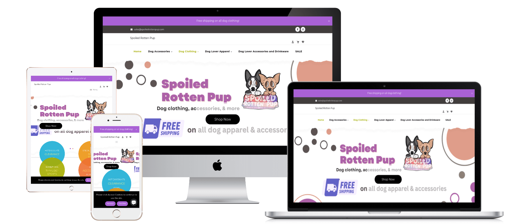Kamelda's Designs Web Design Portfolio- Spoiled Rotten Pup Shopify Site