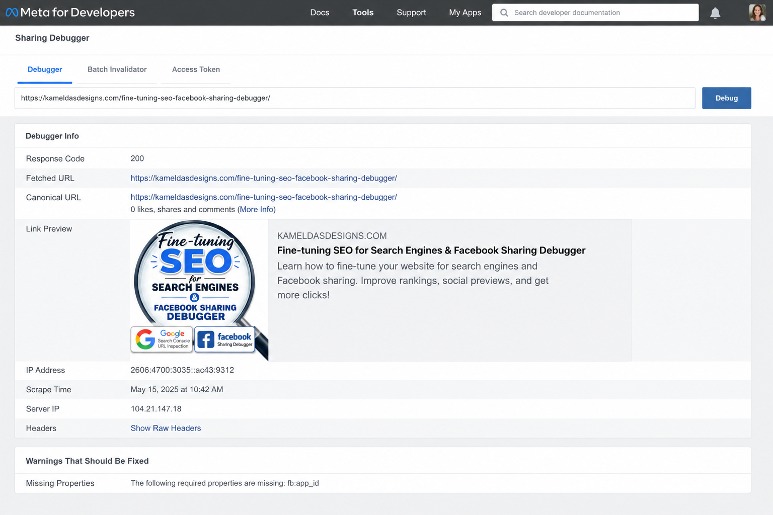 Facebook Sharing Debugger