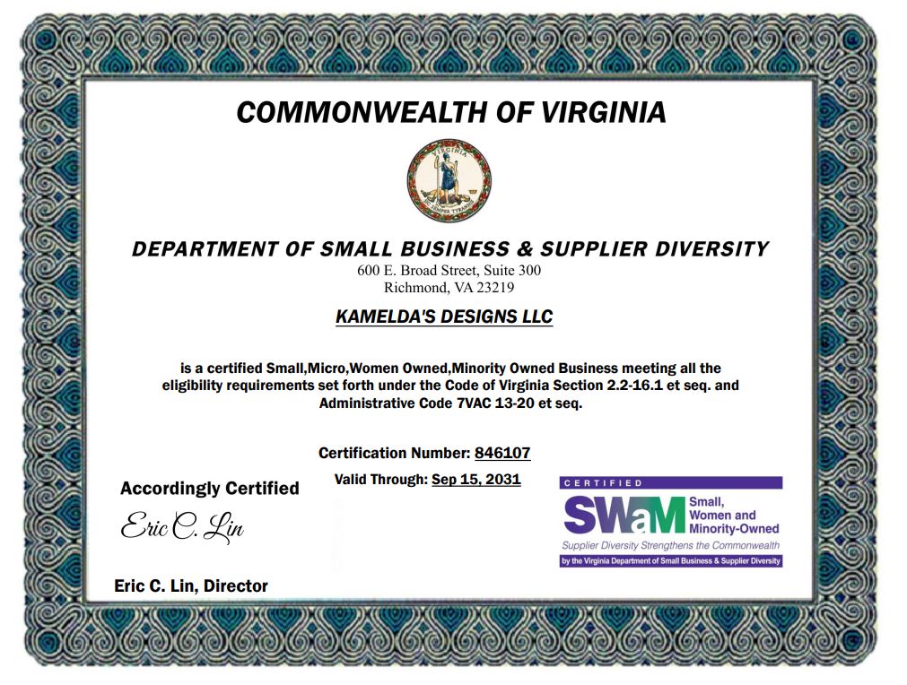 SWaM- Small, Women, and Minority-Owned Virginia Certificate